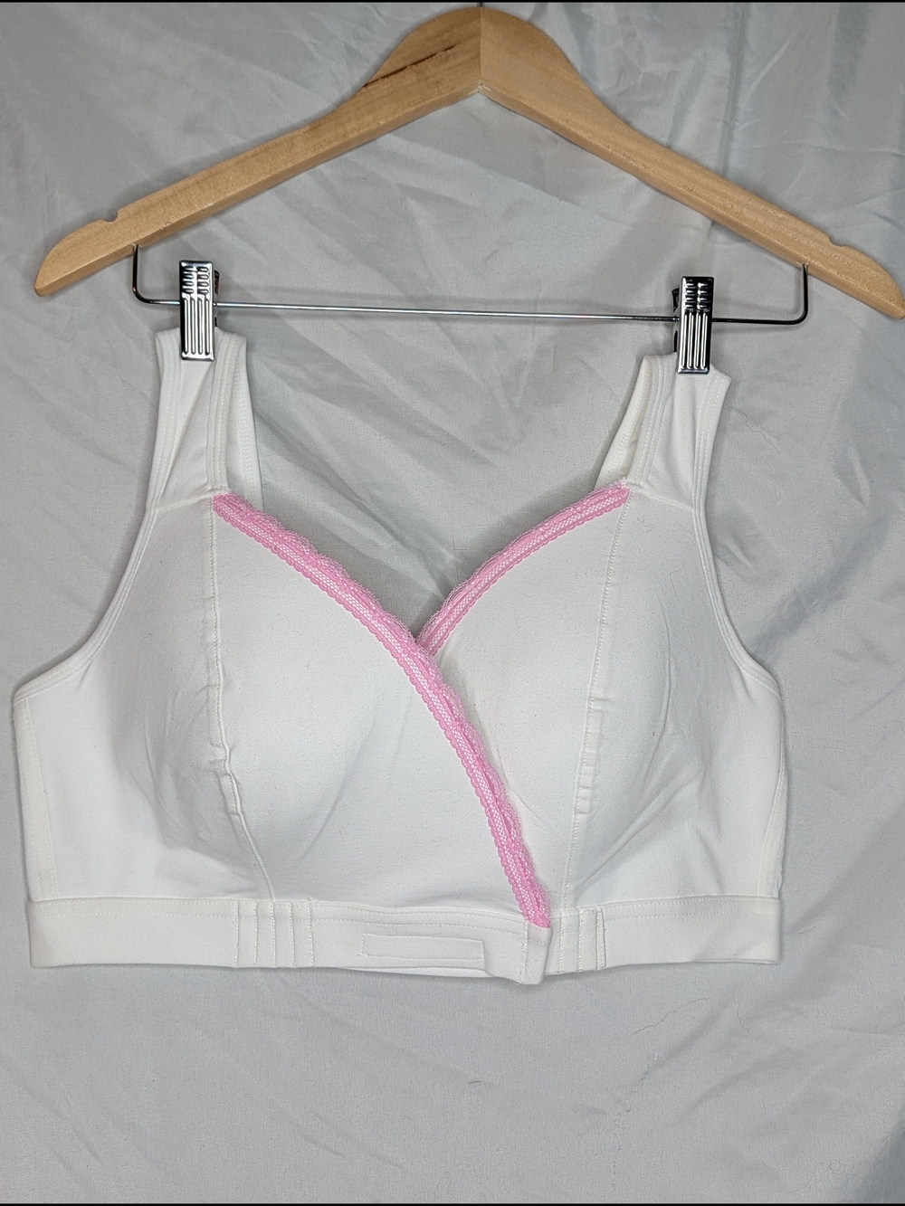 FionaBra Wireless White Bra with Pink Trim, XL